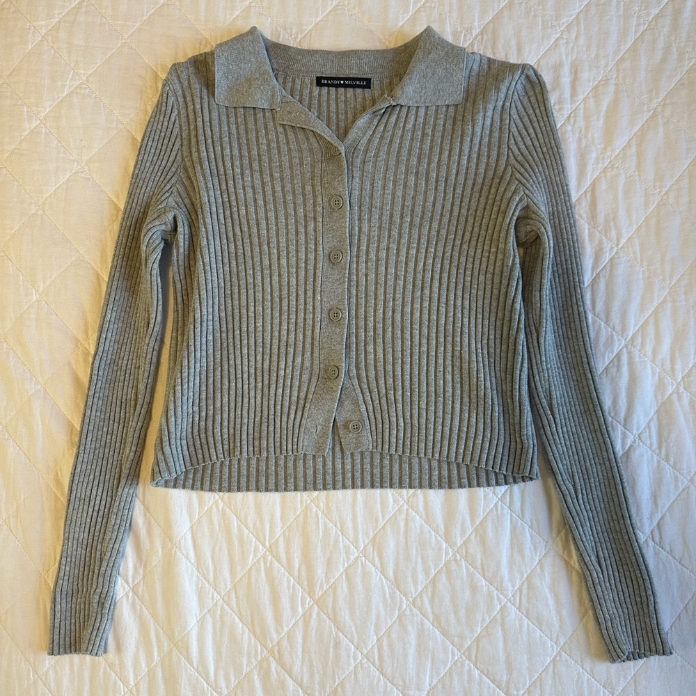 Brandy Melville Light Gray Ribbed Cardigan